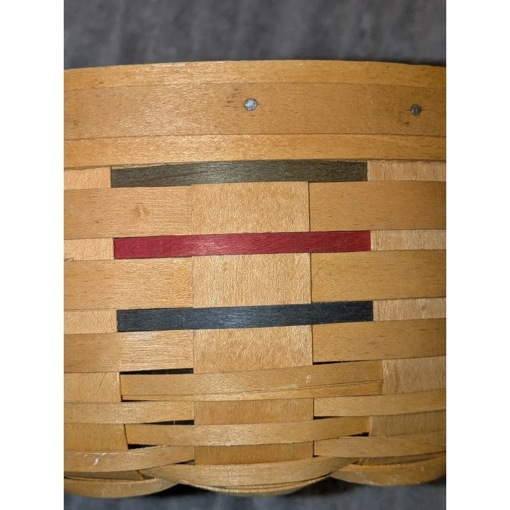Longaberger Baskets Handwoven Woven Wood Strip Basket Leather Handles‎ 10 in.